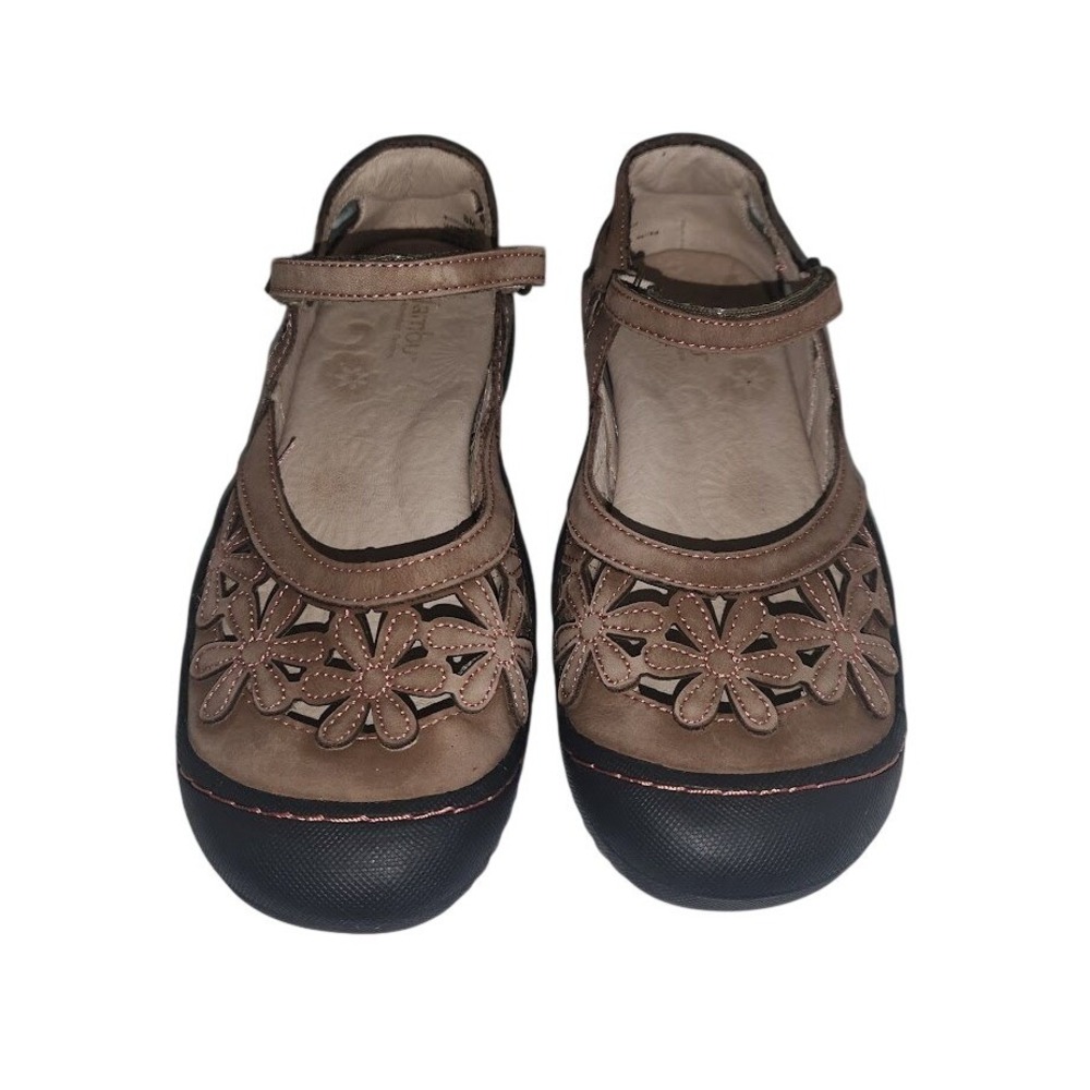 Jambu Blossom Brown Leather Floral Laser Cut Mary Jane Flats Shoes Womens 8M